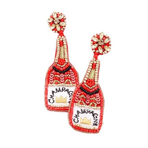 Sequin Beaded Embellished Crown Champagne Earrings - Che Cose Belle