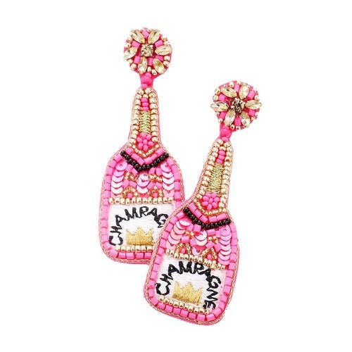 Sequin Beaded Embellished Crown Champagne Earrings - Che Cose Belle