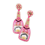 Sequin Beaded Embellished Crown Champagne Earrings - Che Cose Belle