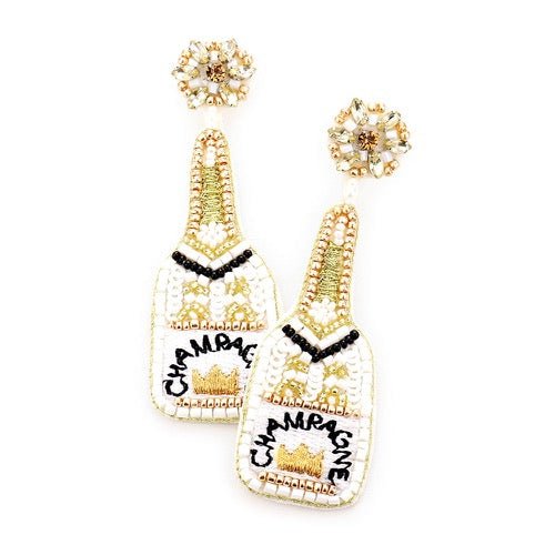 Sequin Beaded Embellished Crown Champagne Earrings - Che Cose Belle
