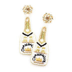Sequin Beaded Embellished Crown Champagne Earrings - Che Cose Belle