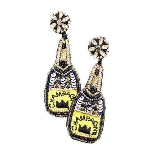 Sequin Beaded Embellished Crown Champagne Earrings - Che Cose Belle