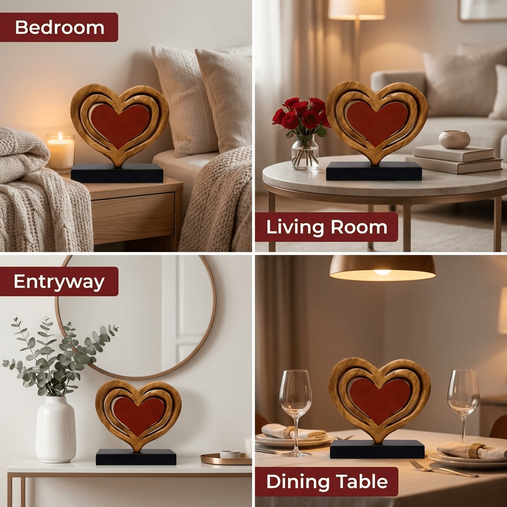Serene Hearts – Handmade Wooden Sculpture, Elegant Home Decor - Che Cose Belle