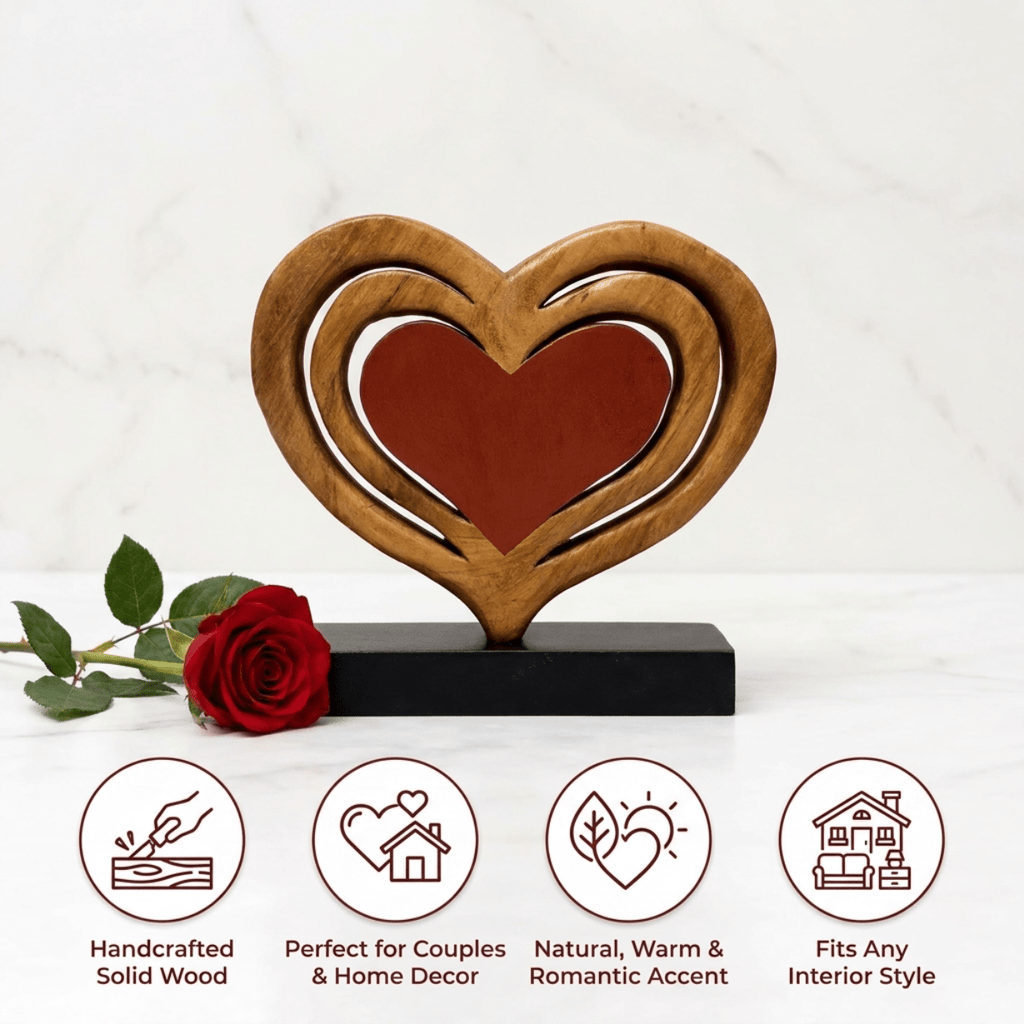 Serene Hearts – Handmade Wooden Sculpture, Elegant Home Decor - Che Cose Belle
