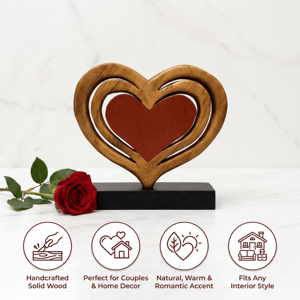 Serene Hearts – Handmade Wooden Sculpture, Elegant Home Decor - Che Cose Belle