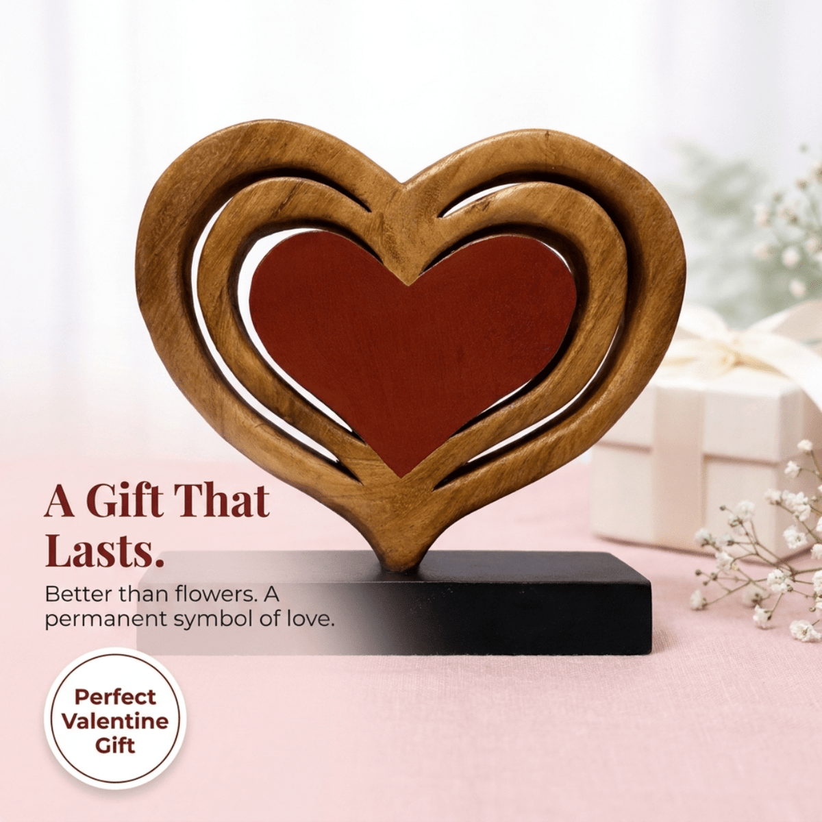 Serene Hearts – Handmade Wooden Sculpture, Elegant Home Decor - Che Cose Belle