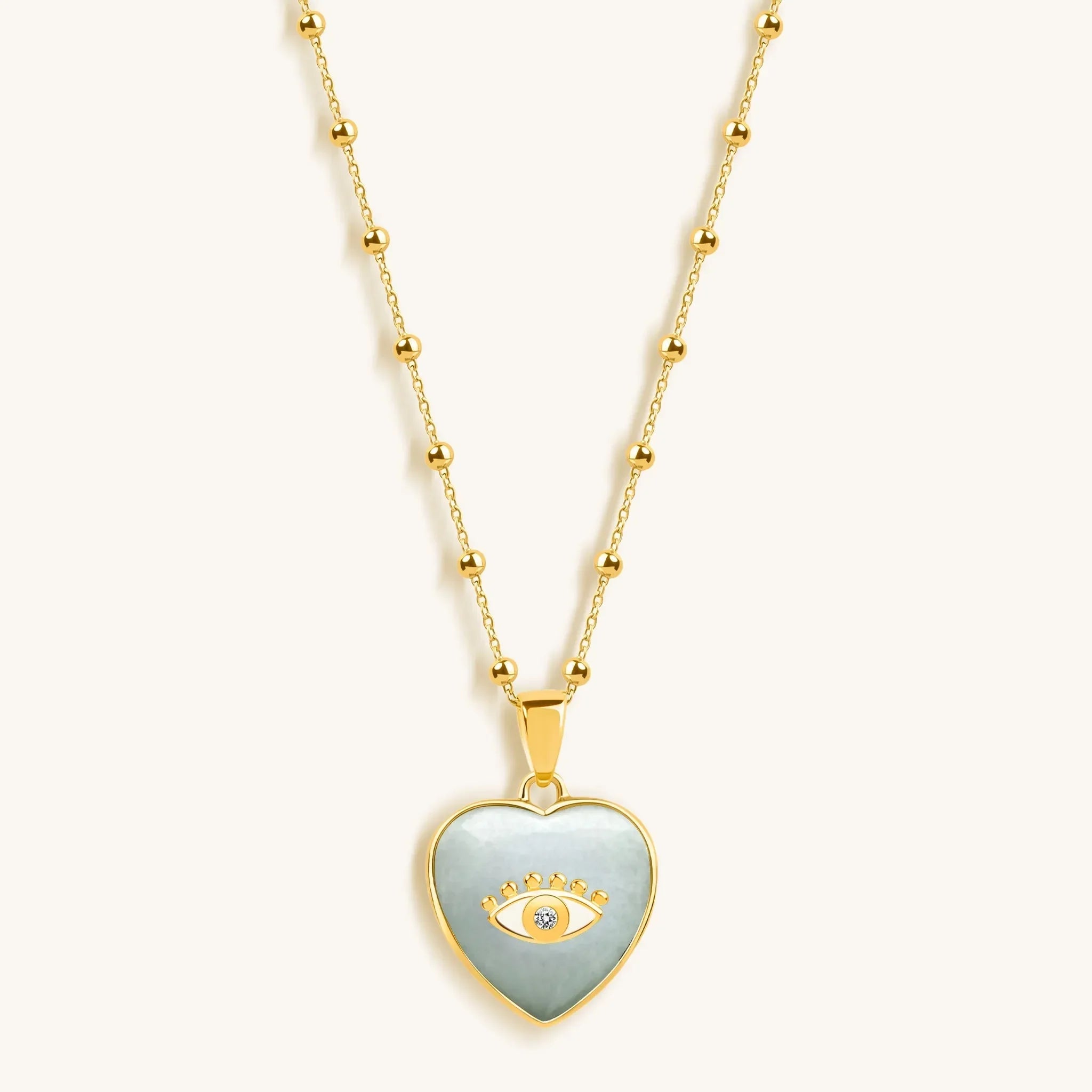 Serene Love - Jade Heart Diamond Evil Eye Necklace - Che Cose Belle