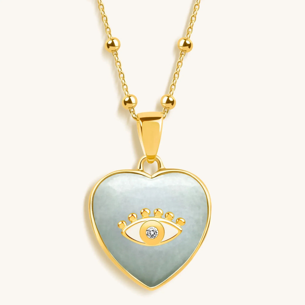 Serene Love - Jade Heart Diamond Evil Eye Necklace - Che Cose Belle