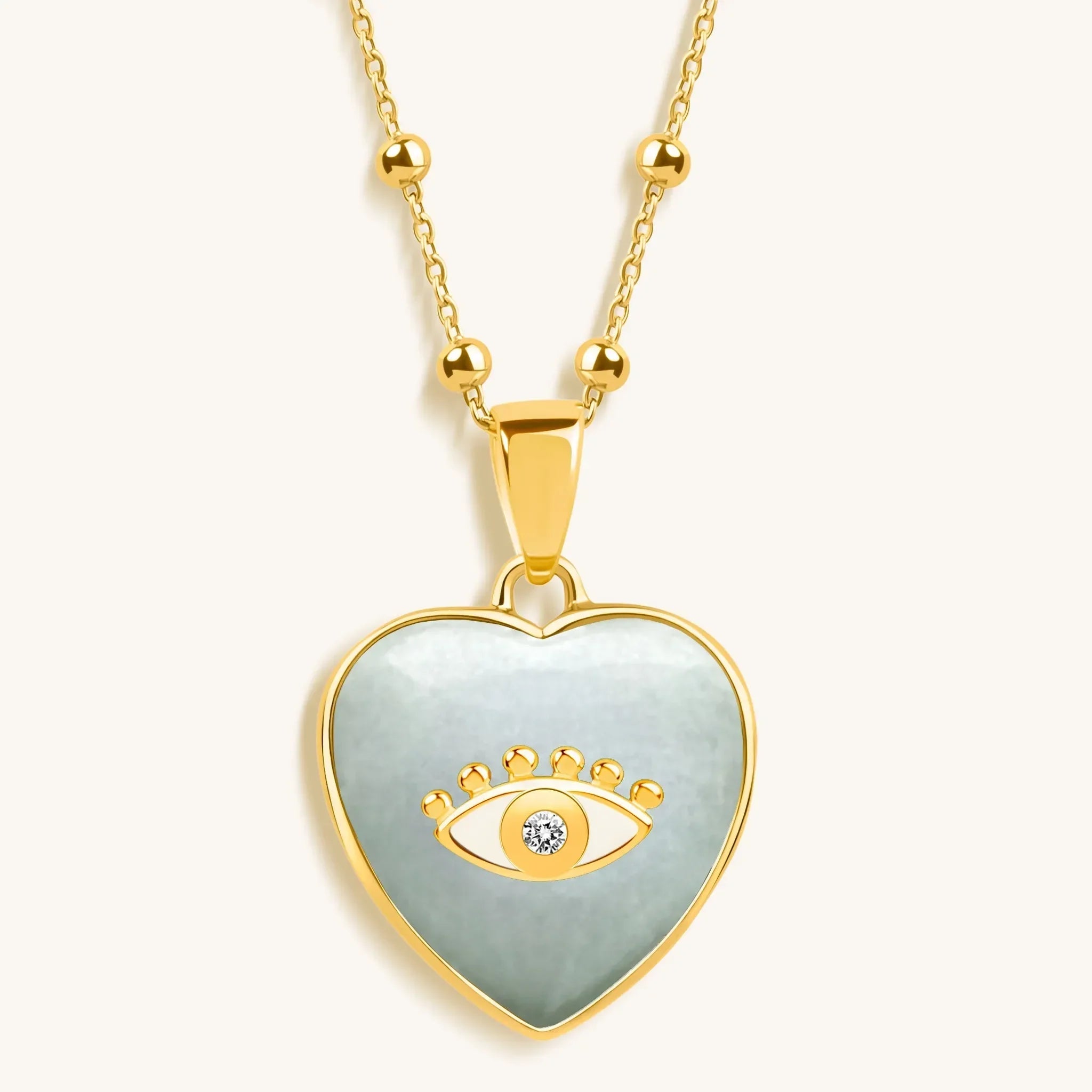 Serene Love - Jade Heart Diamond Evil Eye Necklace - Che Cose Belle