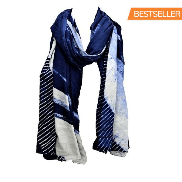 Serenity Indigo handprinted scarf - Che Cose Belle