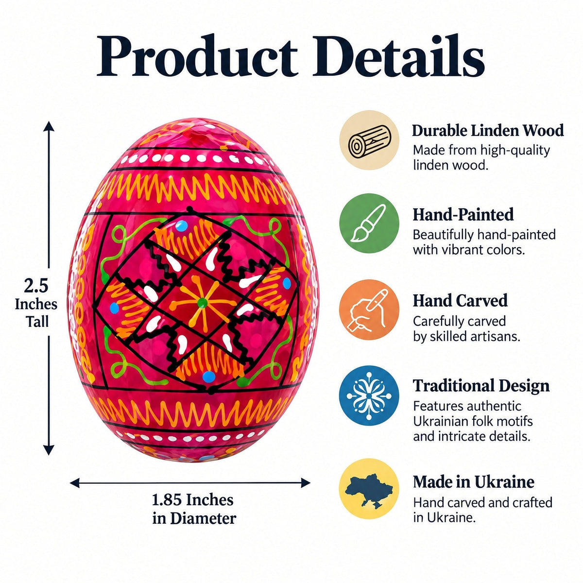Set of 12 Geometrical Wooden Ukrainian Easter Eggs Pysanky 2.5 Inches - Che Cose Belle