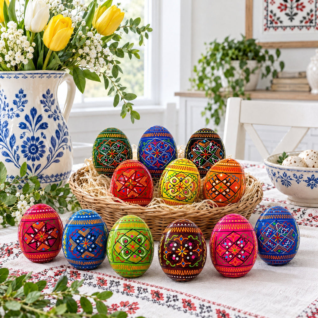 Set of 12 Geometrical Wooden Ukrainian Easter Eggs Pysanky 2.5 Inches - Che Cose Belle