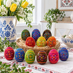 Set of 12 Geometrical Wooden Ukrainian Easter Eggs Pysanky 2.5 Inches - Che Cose Belle