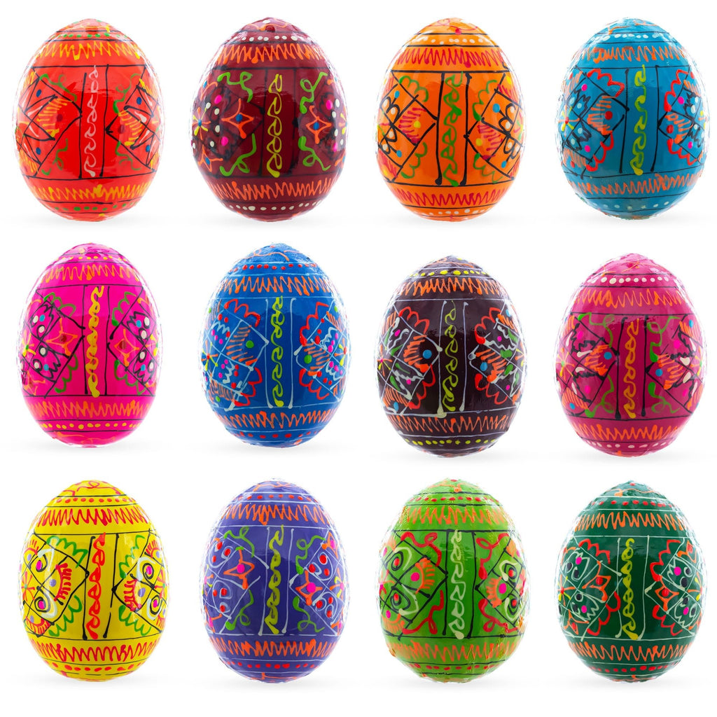 Set of 12 Geometrical Wooden Ukrainian Easter Eggs Pysanky 2.5 Inches - Che Cose Belle