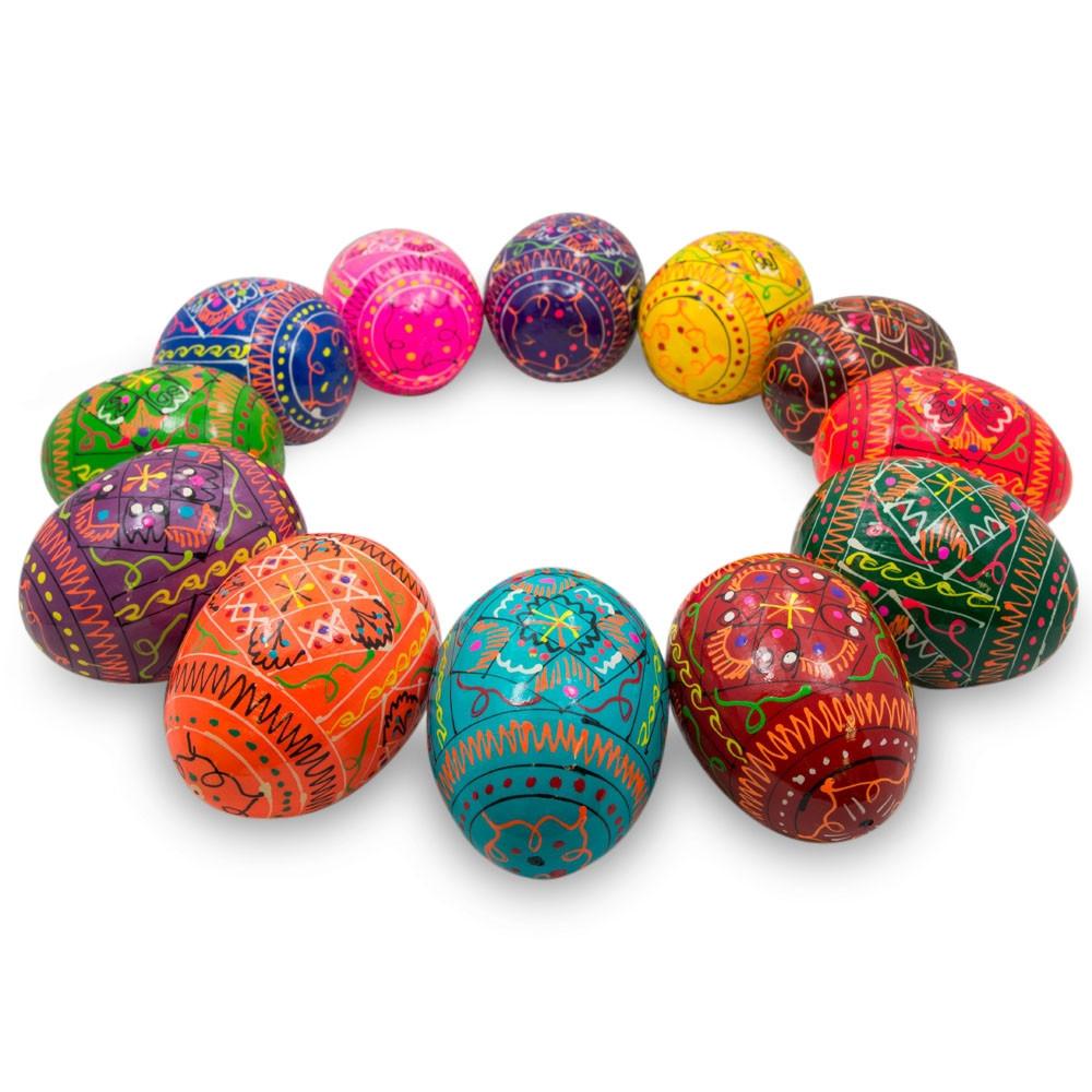 Set of 12 Geometrical Wooden Ukrainian Easter Eggs Pysanky 2.5 Inches - Che Cose Belle