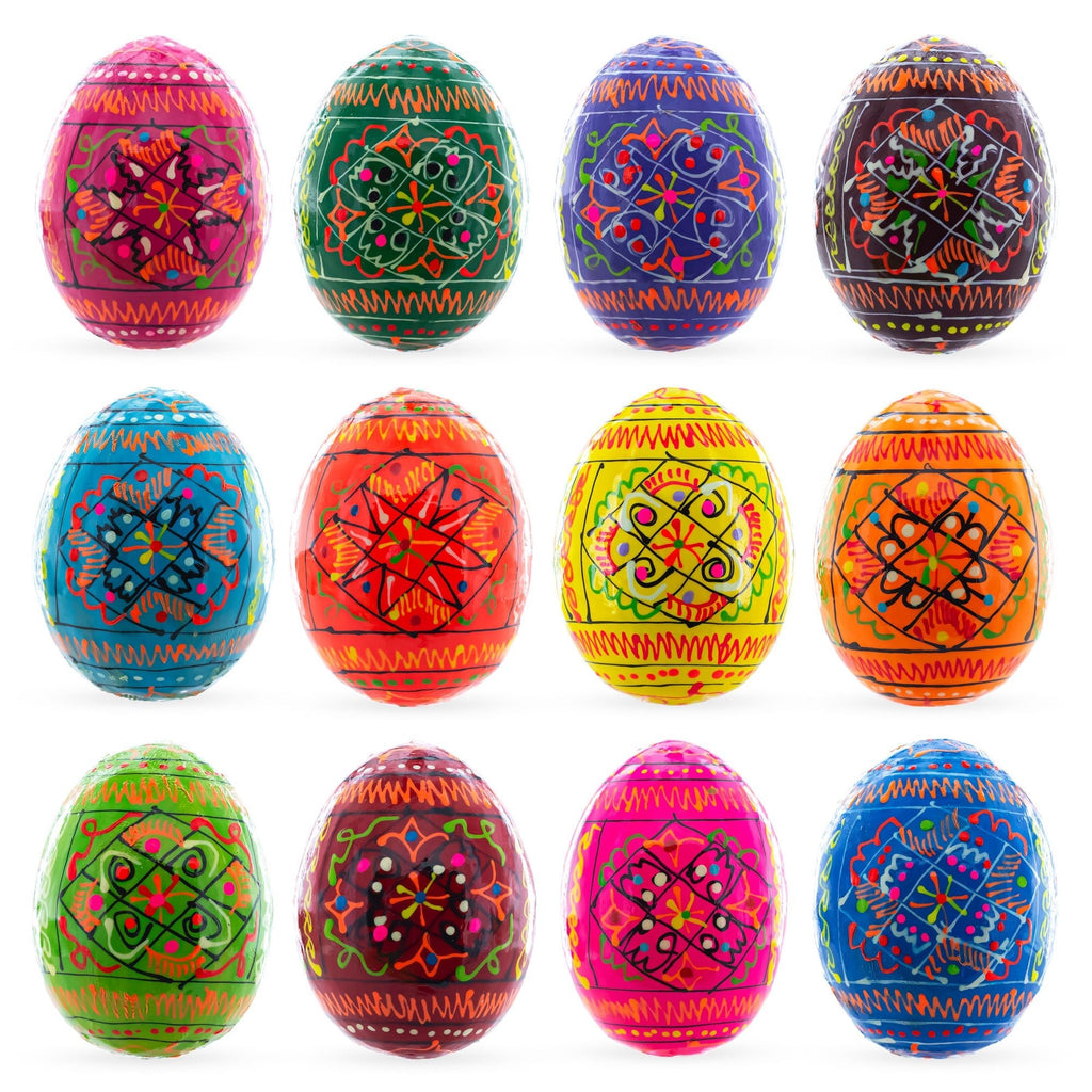 Set of 12 Geometrical Wooden Ukrainian Easter Eggs Pysanky 2.5 Inches - Che Cose Belle