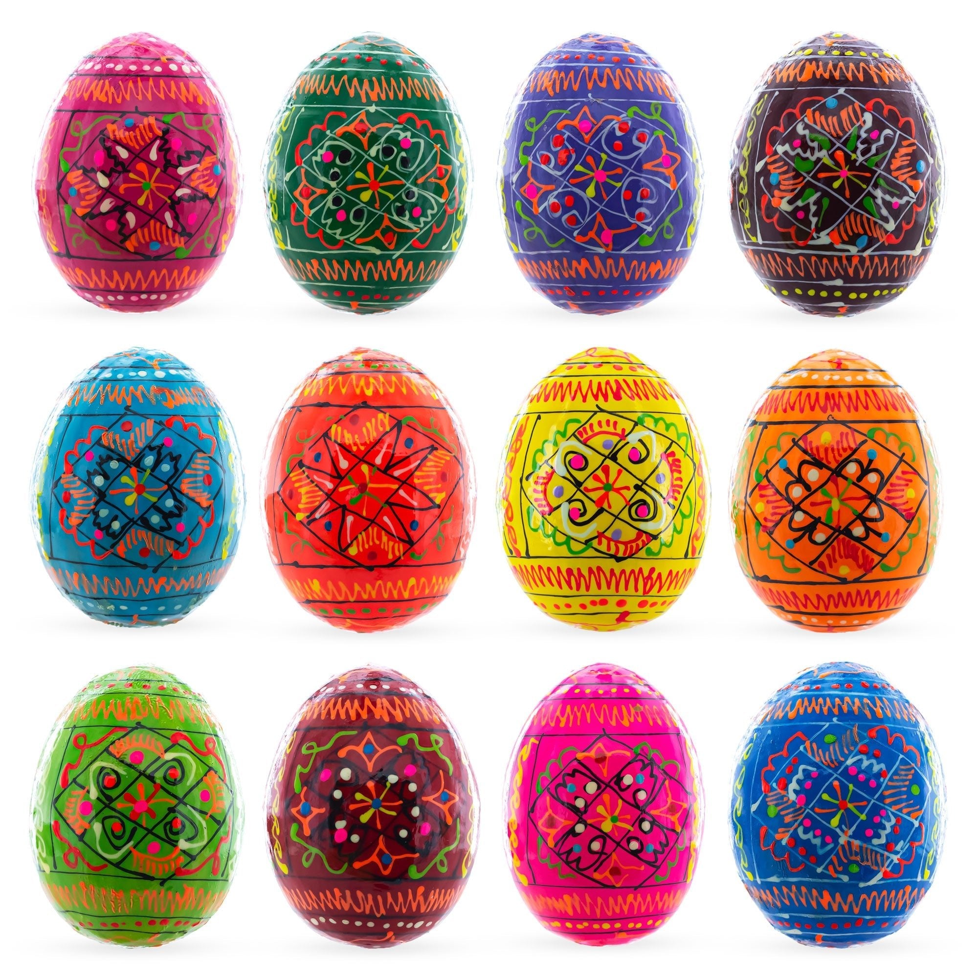 Set of 12 Geometrical Wooden Ukrainian Easter Eggs Pysanky 2.5 Inches - Che Cose Belle