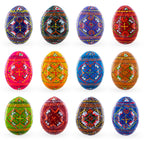 Set of 12 Handcrafted Geometric Ukrainian Pysanky Wooden Easter Eggs 2.5 Inches - Che Cose Belle