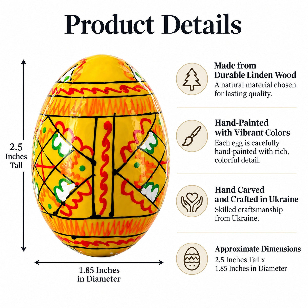 Set of 12 Handcrafted Geometric Ukrainian Pysanky Wooden Easter Eggs 2.5 Inches - Che Cose Belle