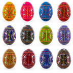 Set of 12 Handcrafted Geometric Ukrainian Pysanky Wooden Easter Eggs 2.5 Inches - Che Cose Belle