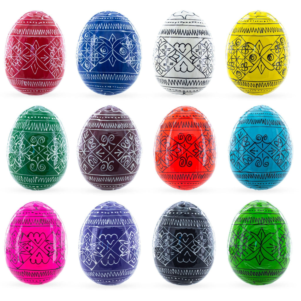 Set of 12 Multicolored Hand Painted Ukrainian Wooden Easter Eggs 2.5 Inches - Che Cose Belle