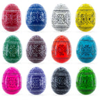 Set of 12 Multicolored Hand Painted Ukrainian Wooden Easter Eggs 2.5 Inches - Che Cose Belle