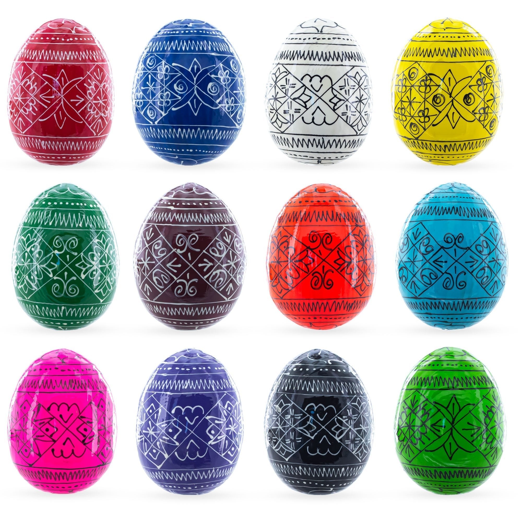 Set of 12 Multicolored Hand Painted Ukrainian Wooden Easter Eggs 2.5 Inches - Che Cose Belle