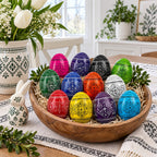 Set of 12 Multicolored Hand Painted Ukrainian Wooden Easter Eggs 2.5 Inches - Che Cose Belle