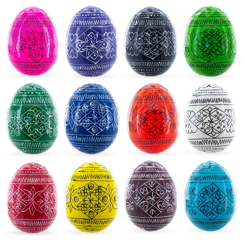 Set of 12 Multicolored Hand Painted Ukrainian Wooden Easter Eggs 2.5 Inches - Che Cose Belle