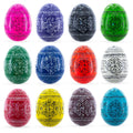 Set of 12 Multicolored Hand Painted Ukrainian Wooden Easter Eggs 2.5 Inches - Che Cose Belle