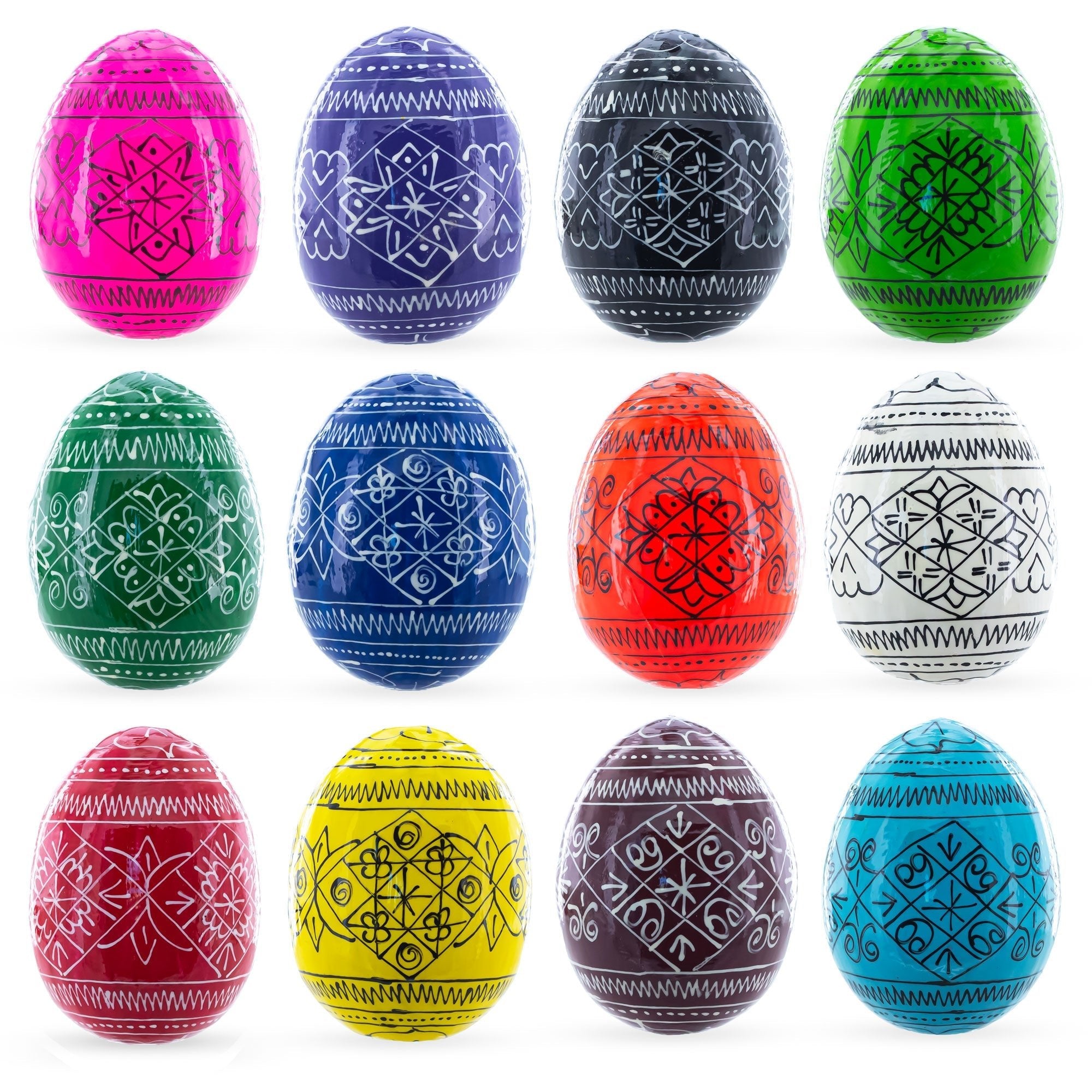 Set of 12 Multicolored Hand Painted Ukrainian Wooden Easter Eggs 2.5 Inches - Che Cose Belle