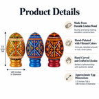 Set of 3 Colorful Geometric Ukrainian Pysanky Wooden Easter Eggs with Stands - Che Cose Belle