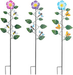 Set of 3 Solar Garden Lights,23'' H Flowers＆Insect Decorative Garden Stakes,Waterproof Metal Spring Yard Art Decor,Solar Stake Lights for Outside,Lawn,Yard,Patio - Che Cose Belle
