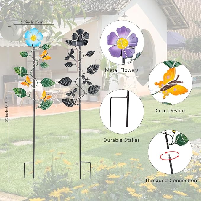 Set of 3 Solar Garden Lights,23'' H Flowers＆Insect Decorative Garden Stakes,Waterproof Metal Spring Yard Art Decor,Solar Stake Lights for Outside,Lawn,Yard,Patio - Che Cose Belle