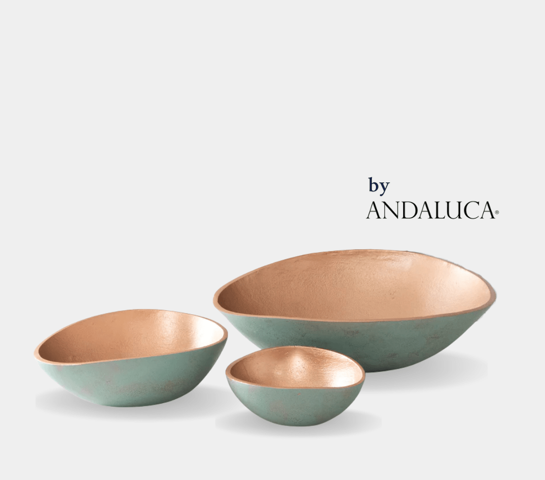 Set of 3 Turquoise Copper Finish Decorative Oval Bowls by Andaluca Home - Che Cose Belle