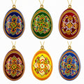 Set of 6 Ukrainian Wooden Easter Egg Ornaments 2.5 Inches - Che Cose Belle