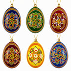 Set of 6 Ukrainian Wooden Easter Egg Ornaments 2.5 Inches - Che Cose Belle