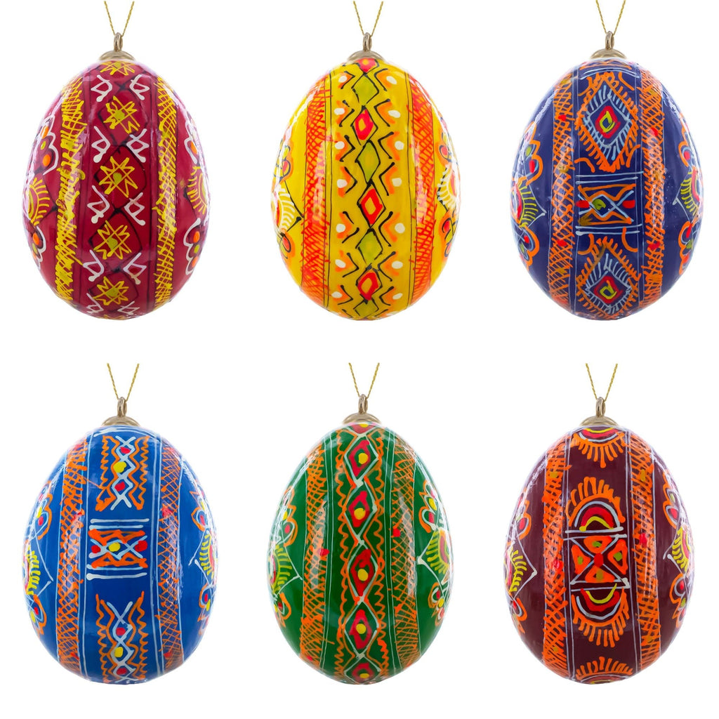 Set of 6 Ukrainian Wooden Easter Egg Ornaments 2.5 Inches - Che Cose Belle