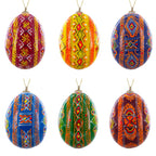 Set of 6 Ukrainian Wooden Easter Egg Ornaments 2.5 Inches - Che Cose Belle