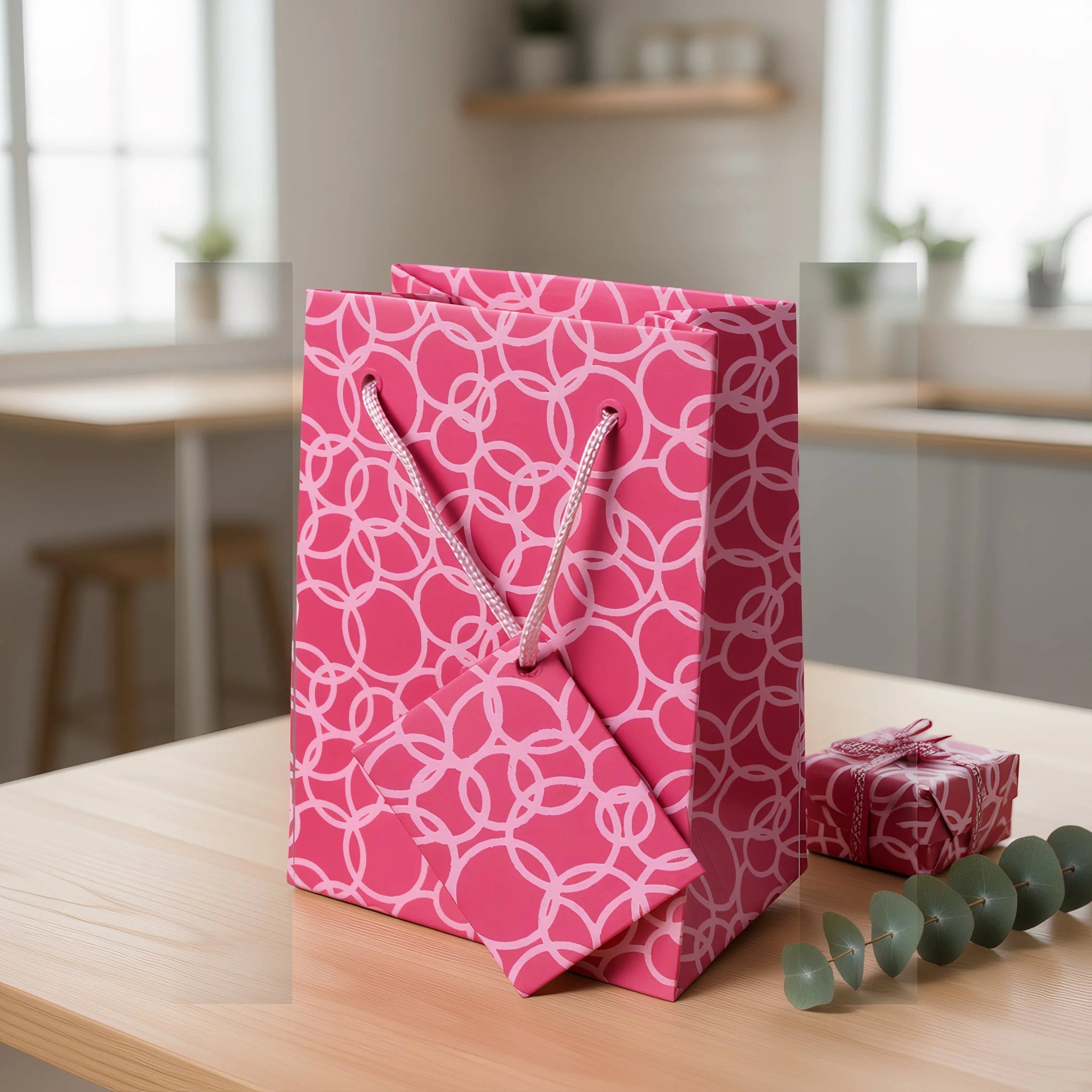 Set of Six Recycled Cotton Gift Bags Tag Pink Circles Design Arcadia Home - Che Cose Belle