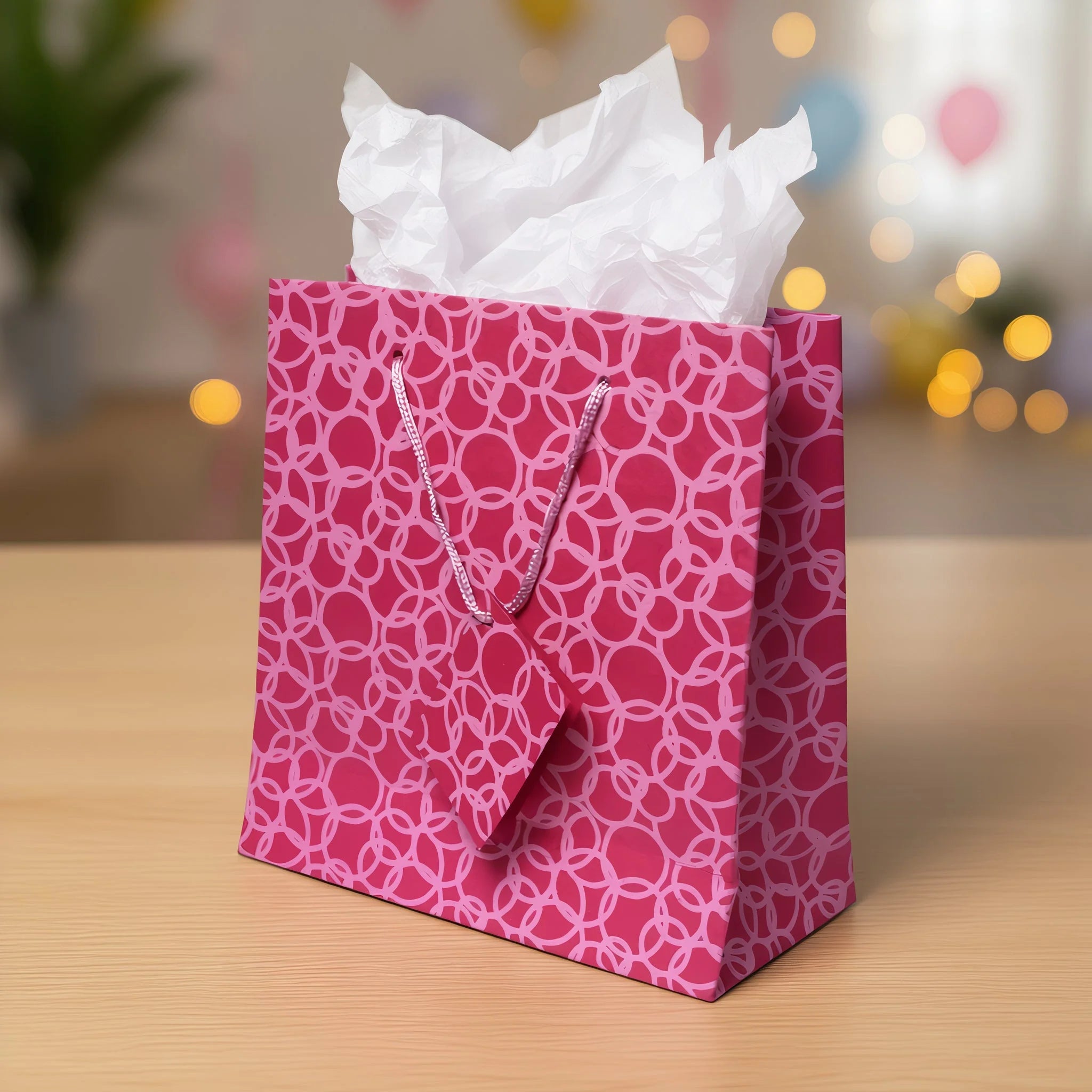 Set of Six Recycled Cotton Gift Bags Tag Pink Circles Design Arcadia Home - Che Cose Belle