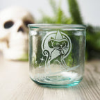 Witch Cat Rustic Recycled Glass Candle Cup