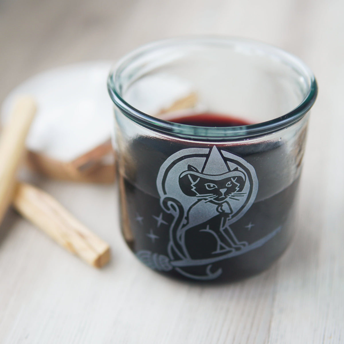 Witch Cat Rustic Recycled Glass Candle Cup