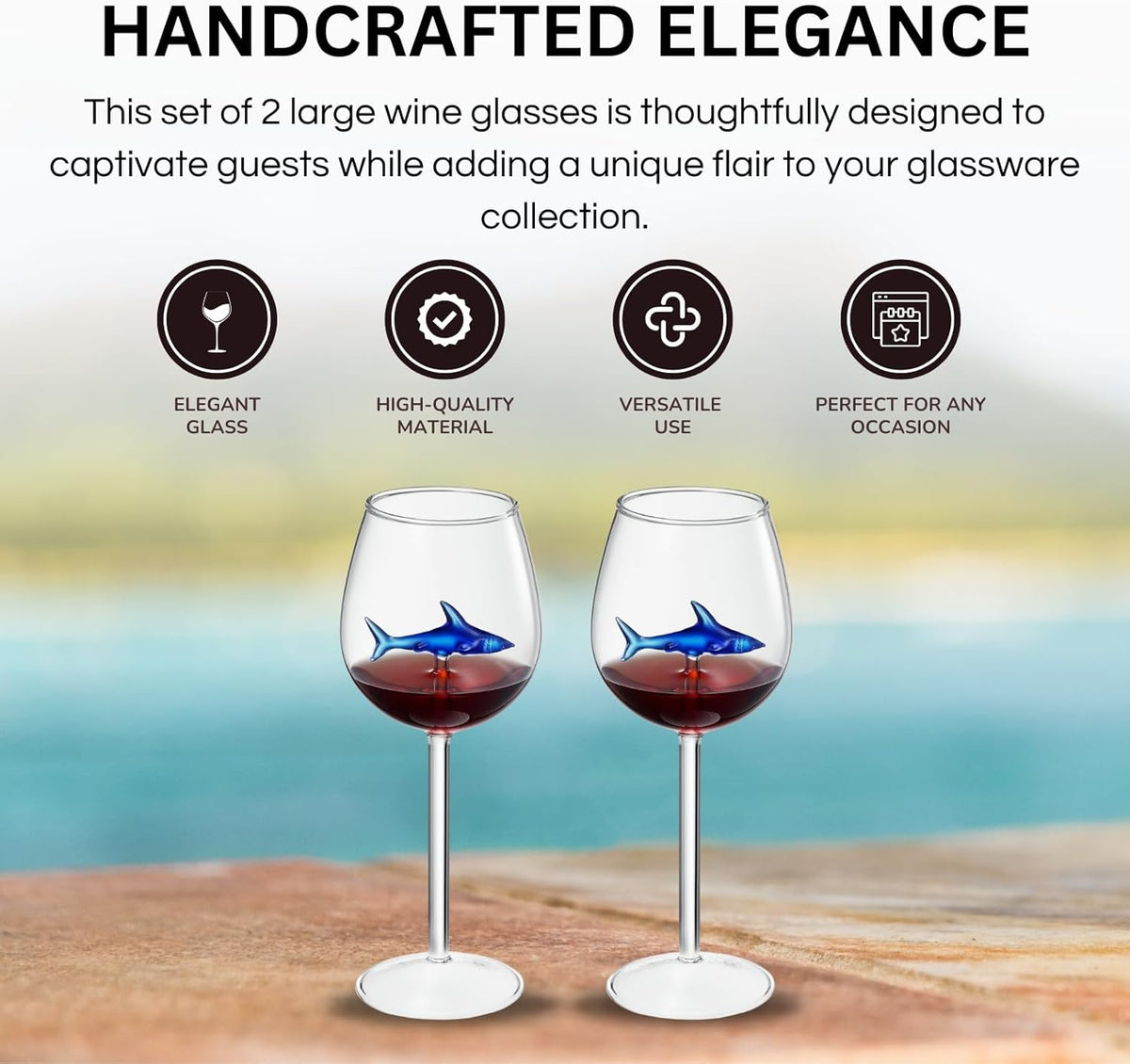 Shark-Inspired Wine Glasses Set of 2 – 13oz - Che Cose Belle