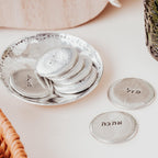 Sheva Brachot Jewish Wedding Gift Set - Pewter Trinket Dish + 7 Blessing Stones - Che Cose Belle