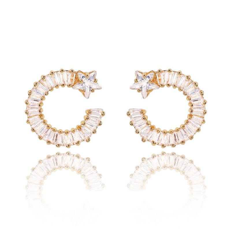 Shooting Star Earrings with White Diamond Cubic Zirconia - Che Cose Belle
