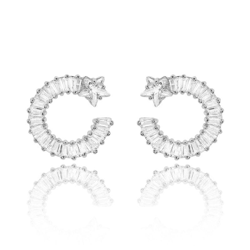 Shooting Star Earrings with White Diamond Cubic Zirconia - Che Cose Belle