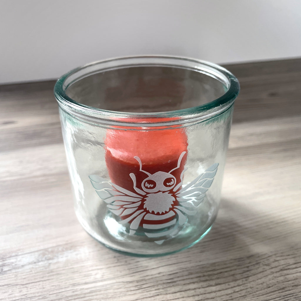 Bee Rustic Recycled Glass Candle Cup