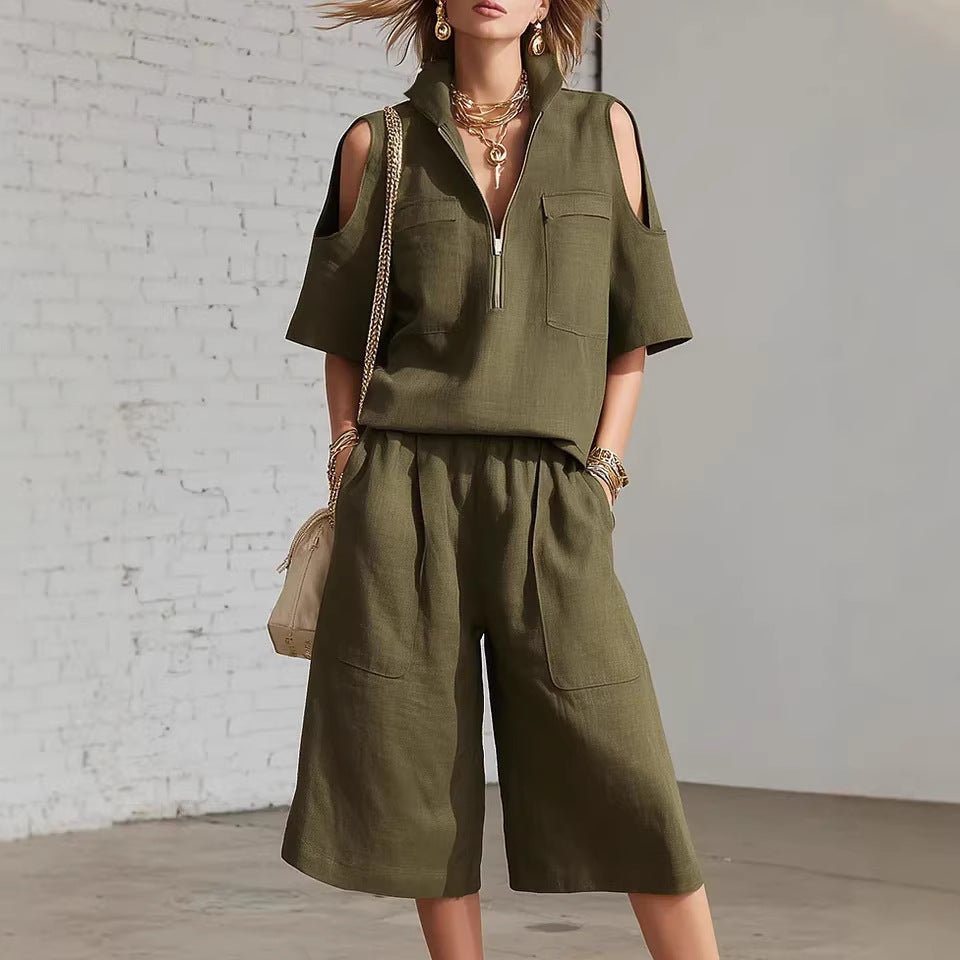 Short-Sleeve Shirt & Loose Shorts Two-Piece Set - Che Cose Belle