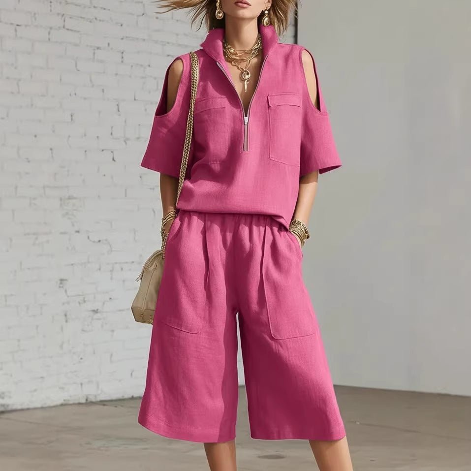 Short-Sleeve Shirt & Loose Shorts Two-Piece Set - Che Cose Belle